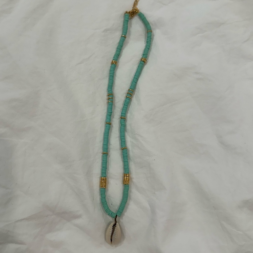 Cowry shell necklace turquoise blue/gold necklace adjustable perfect condition